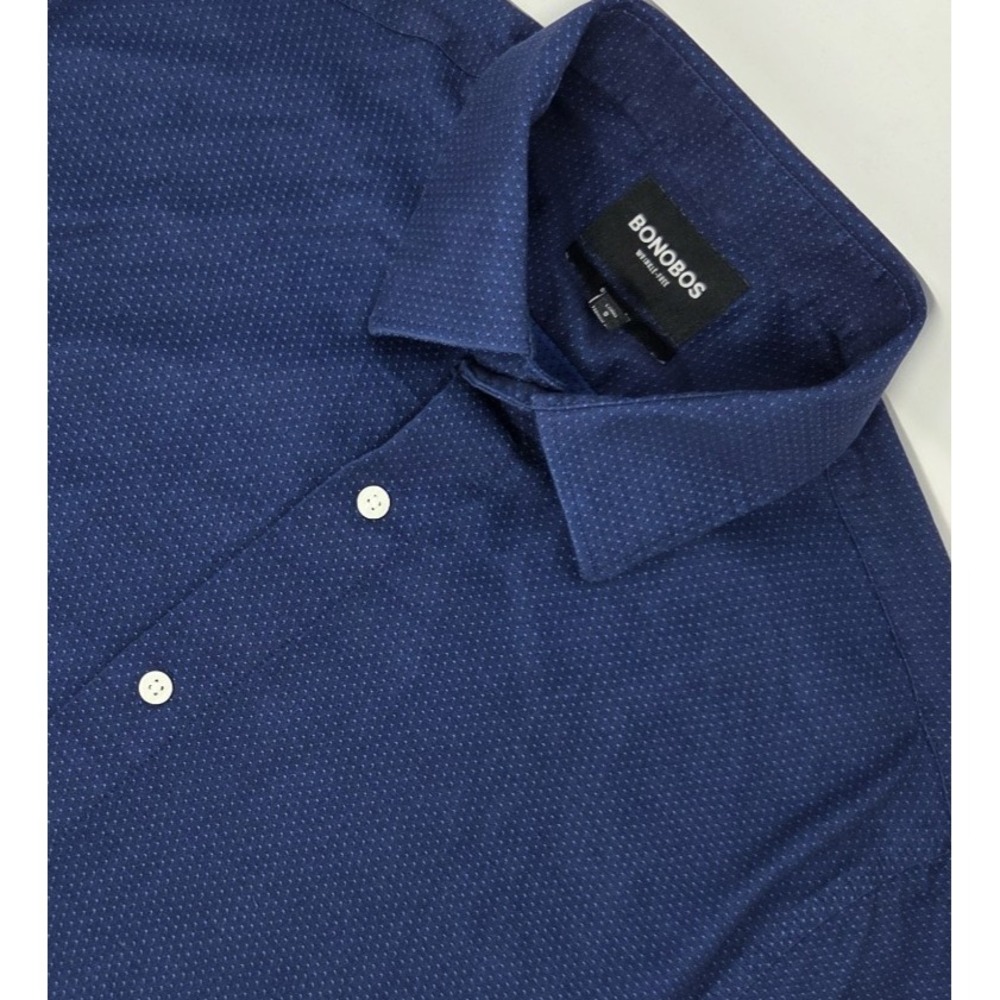 Bonobos Button Up Shirt Mens Large Long Blue Micro Dot Wrinkle Free Stretch